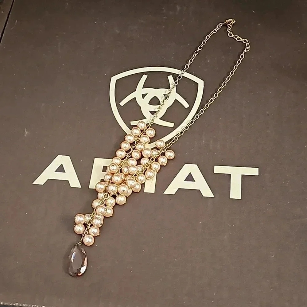 Cezanne Gold Tone And Pink Faux Dangle Pearls With Faceted Glass Pendant